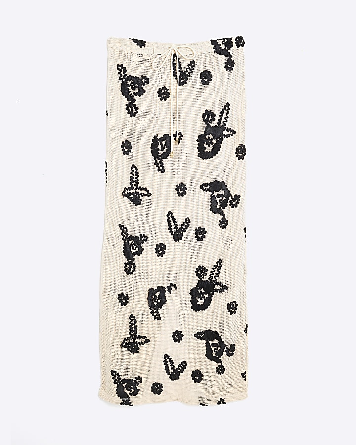 Cream Embroidered Beach Maxi Skirt