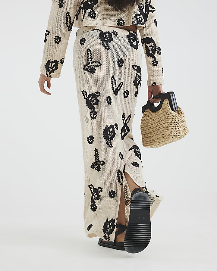 Cream Embroidered Beach Maxi Skirt