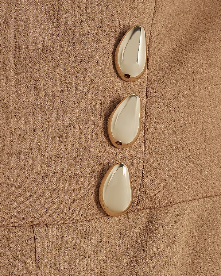 Beige Sleeveless Bandeau Gold Detail Jumpsuit