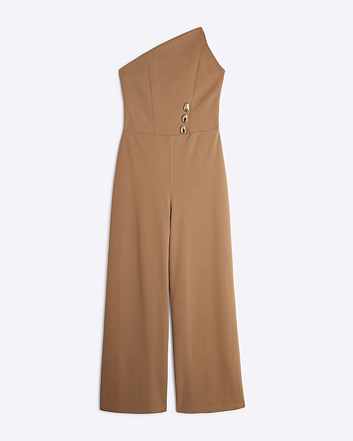 Beige Sleeveless Bandeau Gold Detail Jumpsuit