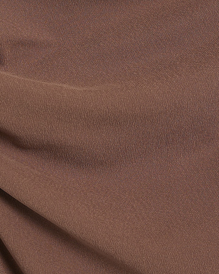Brown Grown On Sleeve Crepe Midi Dress
