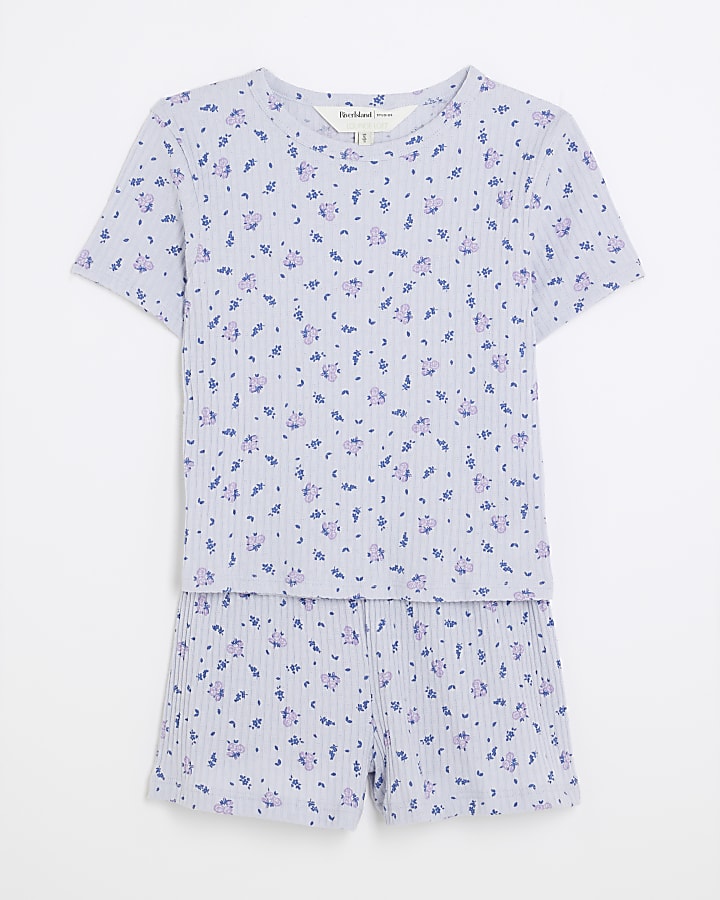 Blue Ditsy Floral Pointelle Pyjama Set
