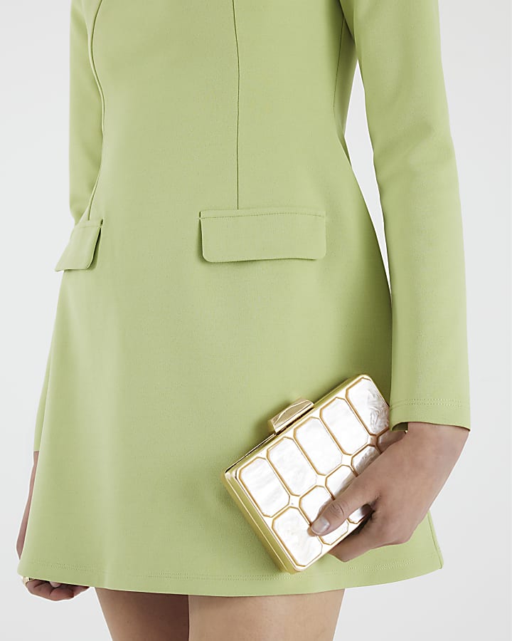 Green Long Sleeve Square Neck Mini Dress