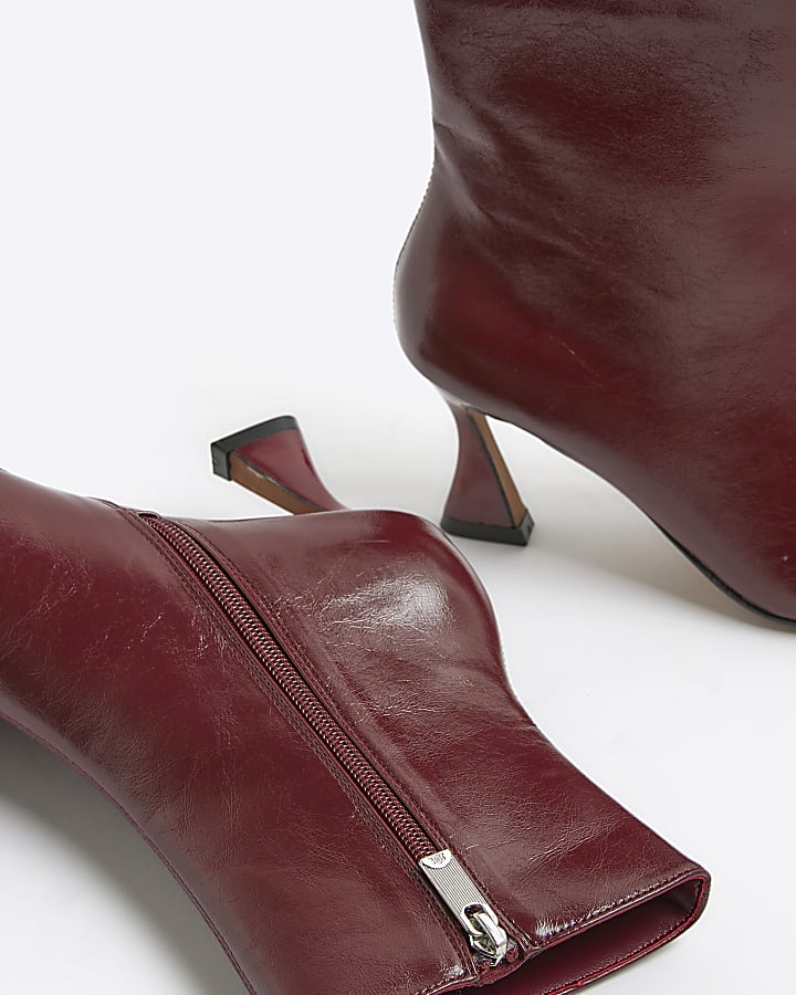 Red Chisel Toe Ankle Heeled Boots