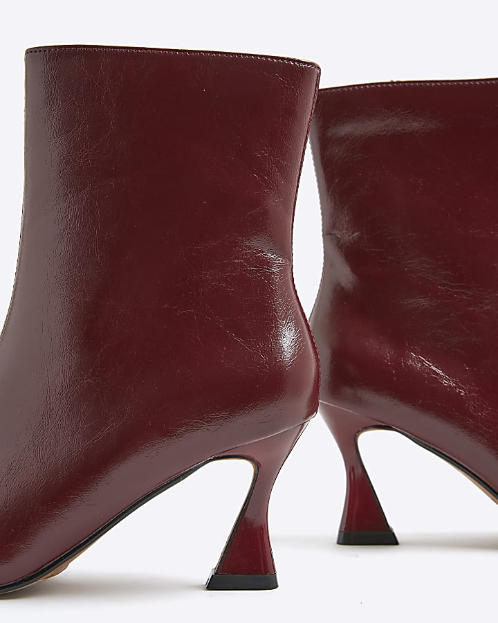 Red Chisel Toe Ankle Heeled Boots