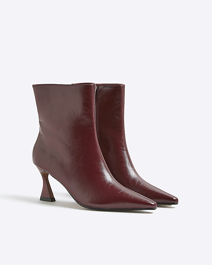 Red Chisel Toe Ankle Heeled Boots