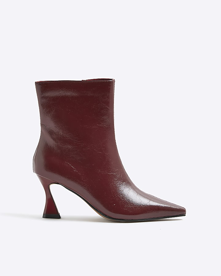 Red Chisel Toe Ankle Heeled Boots