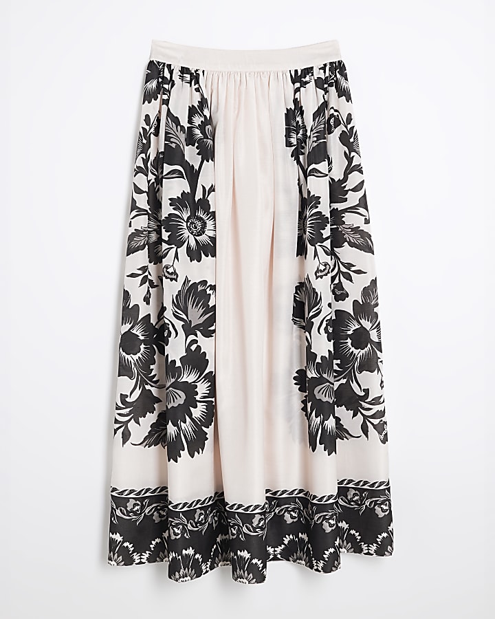 Cream Floral Beach Maxi Skirt