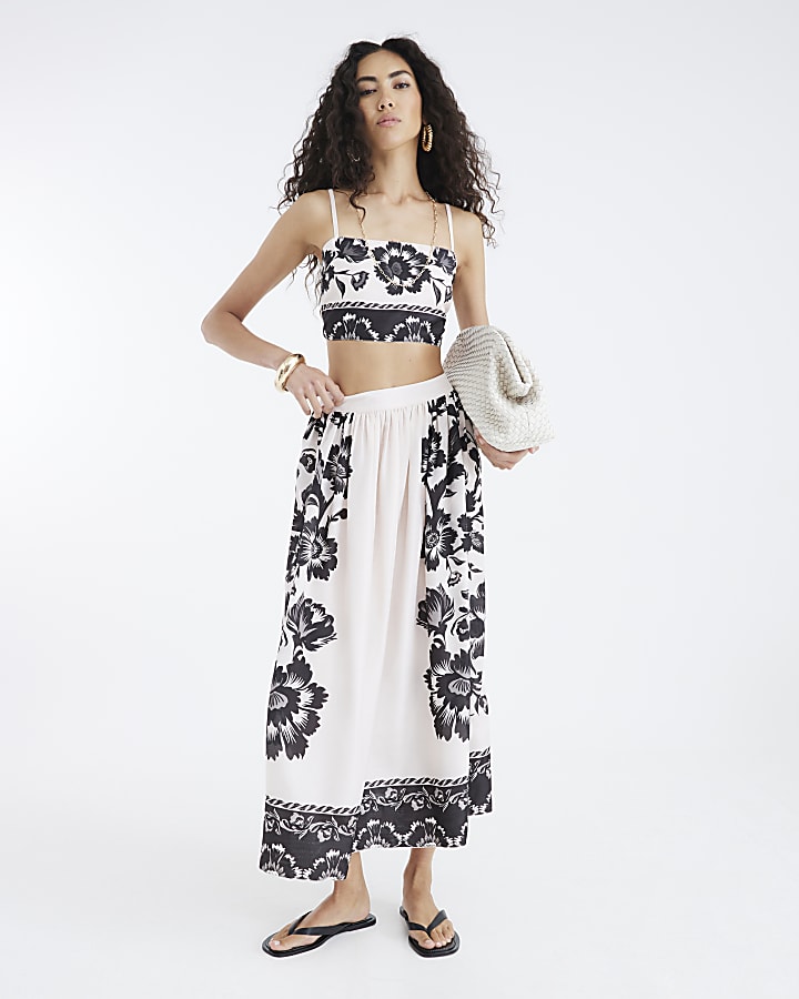 Cream Printed Beach Maxi Skirt
