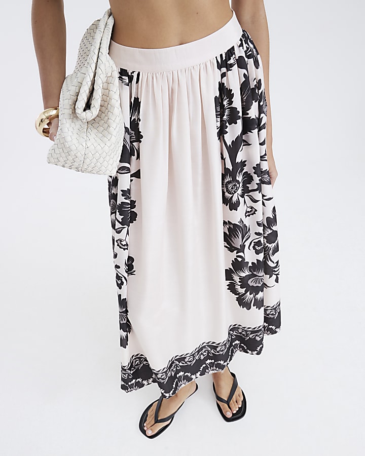 Cream Printed Beach Maxi Skirt