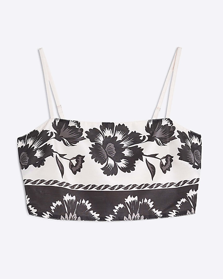 Cream Printed Beach Crop Top