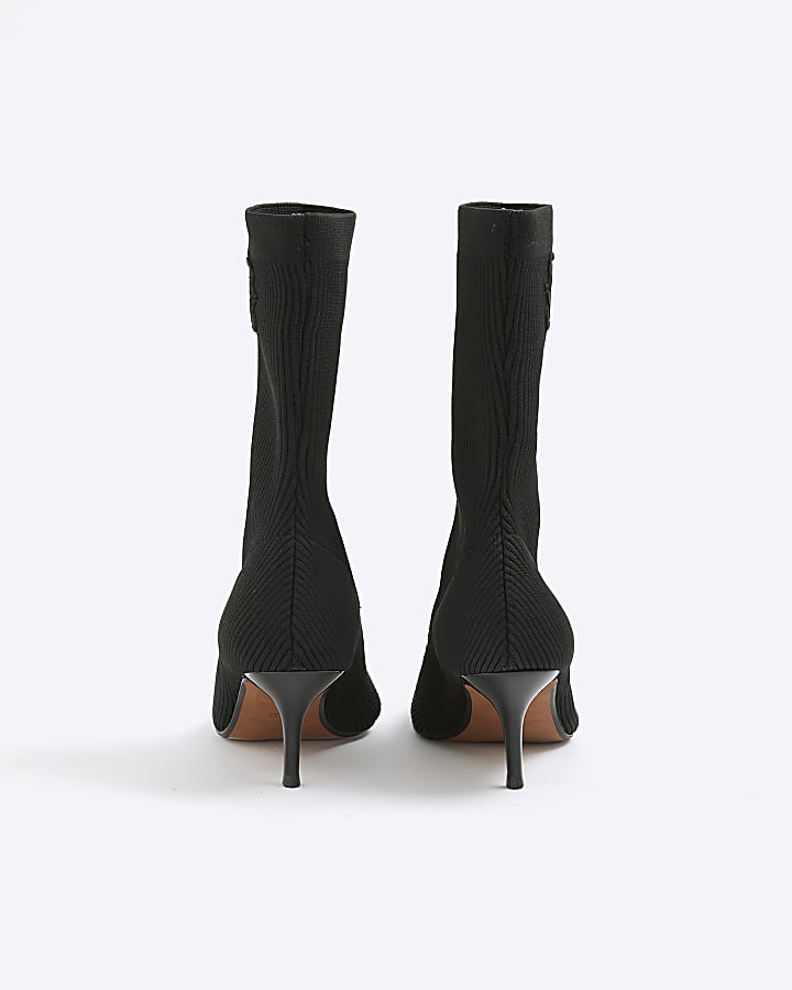 Black Knitted Embroidered Sock Boots