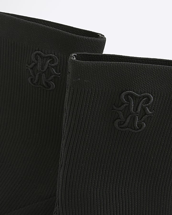 Black Knitted Embroidered Sock Boots