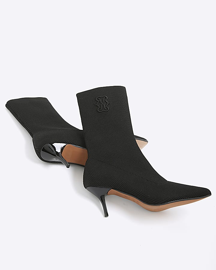 Black Knitted Embroidered Sock Boots