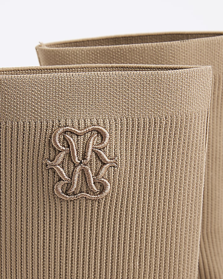 Beige Knitted Embroidered Sock Boots