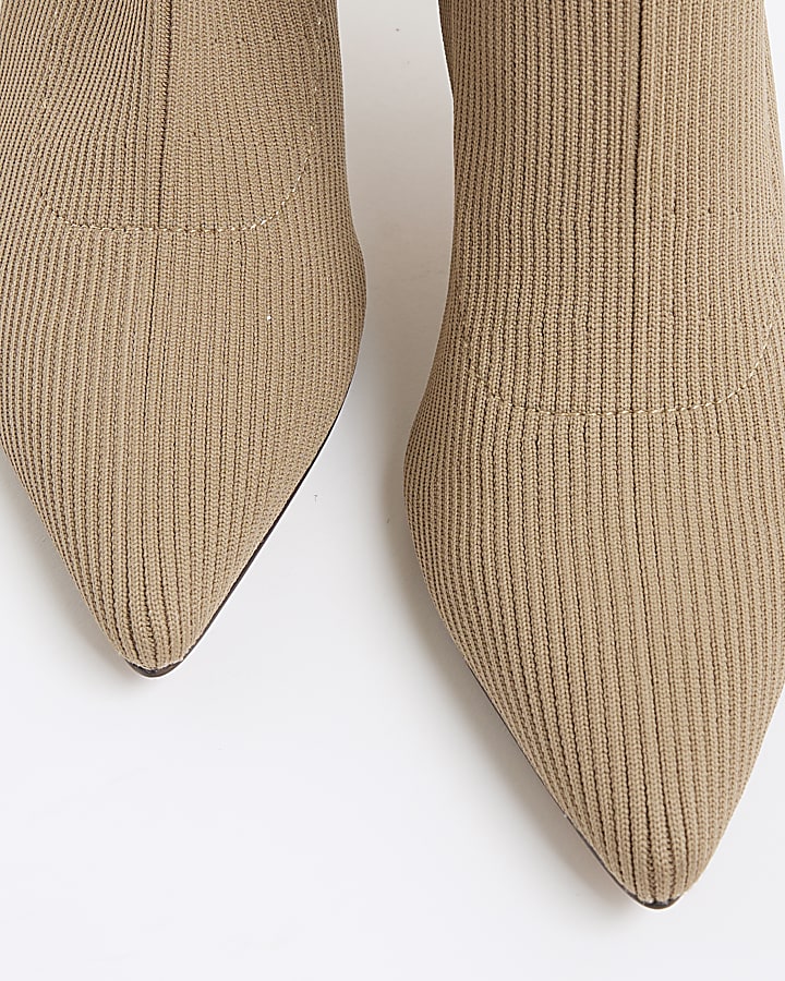 Beige Knitted Embroidered Sock Boots