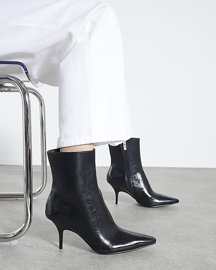 Black Pointed Toe Stiletto Ankle Boots