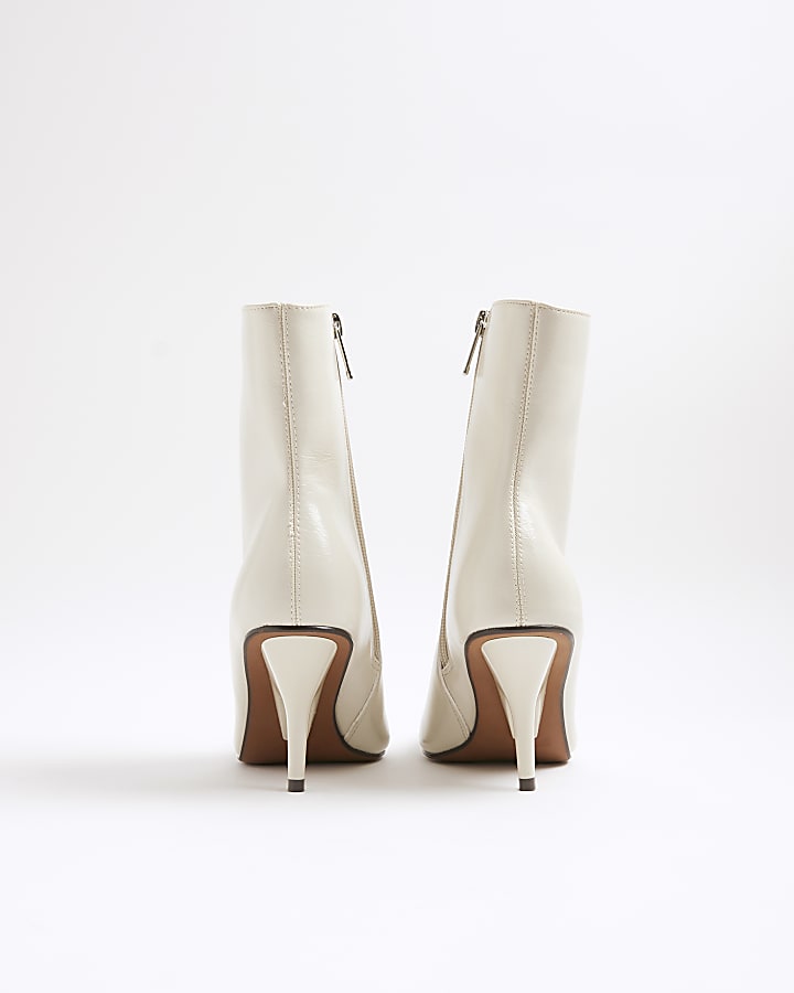 White Pointed Toe Stiletto Ankle Boots