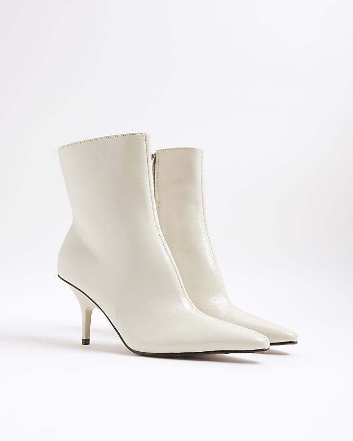 White Pointed Toe Stiletto Ankle Boots