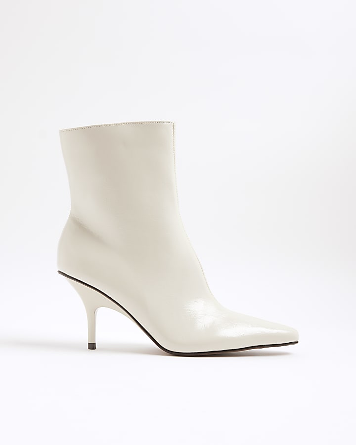 White Pointed Toe Stiletto Ankle Boots