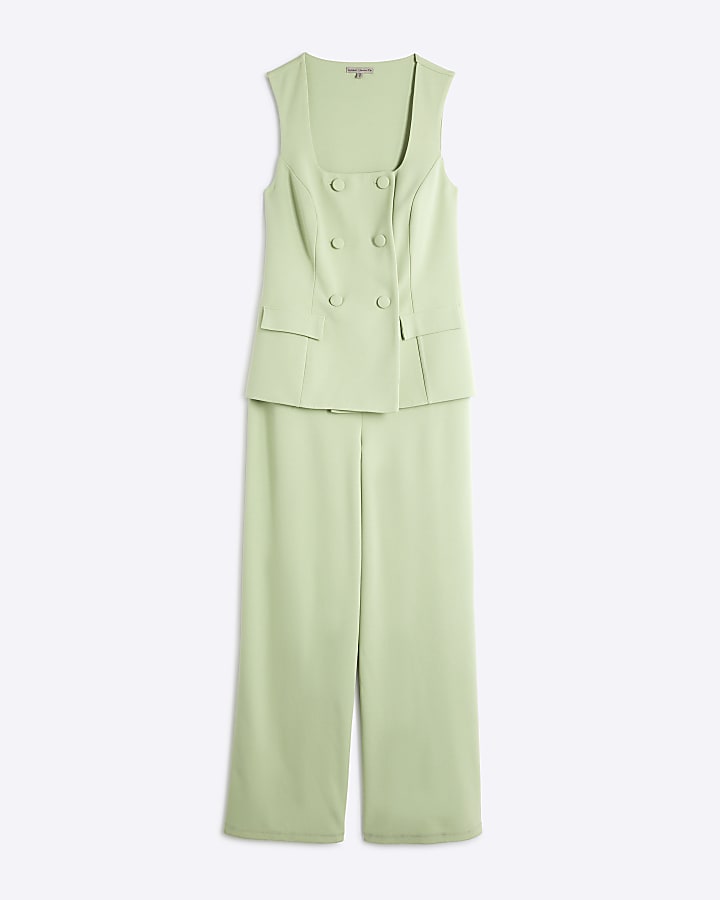 Green Sleeveless Double Breasted Jumpsuit