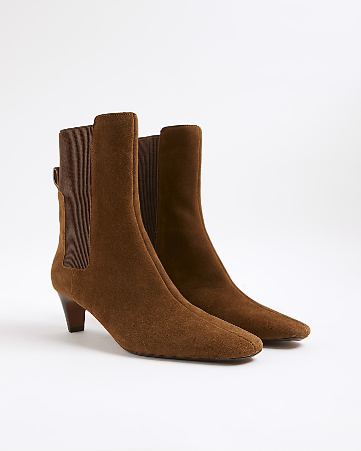 Brown Suede Low Heeled Boots
