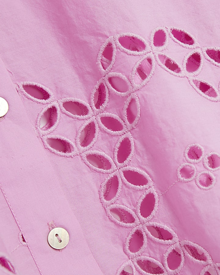 Pink Long Sleeve Cropped Broderie Shirt