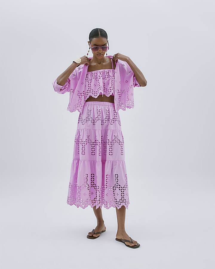Pink Long Sleeve Cropped Broderie Shirt