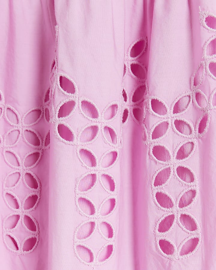 Pink Broderie Cutwork Midi Skirt