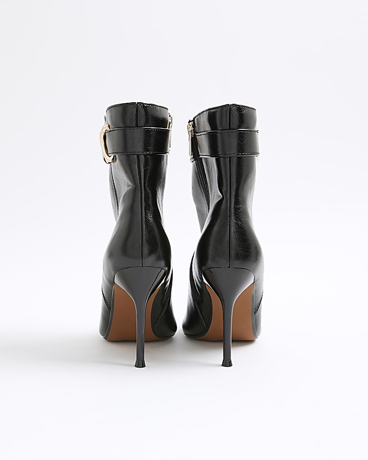 Black Metal Hardware Heeled Ankle Boots