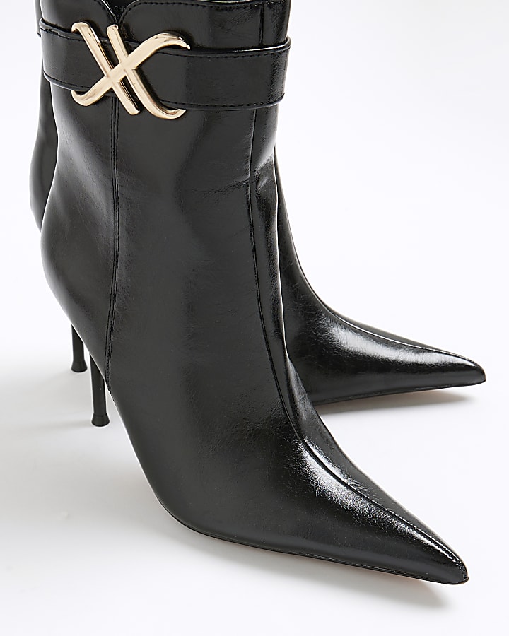 Black Metal Hardware Heeled Ankle Boots