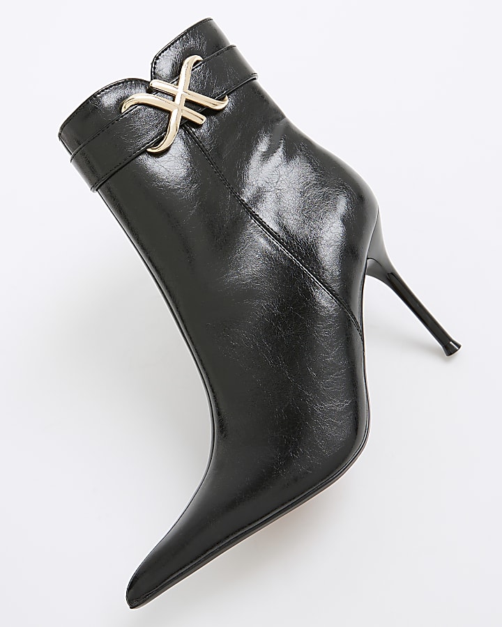 Black Metal Hardware Heeled Ankle Boots