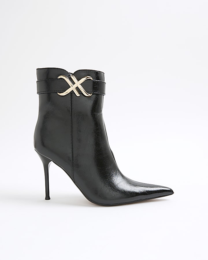 Black Metal Hardware Heeled Ankle Boots