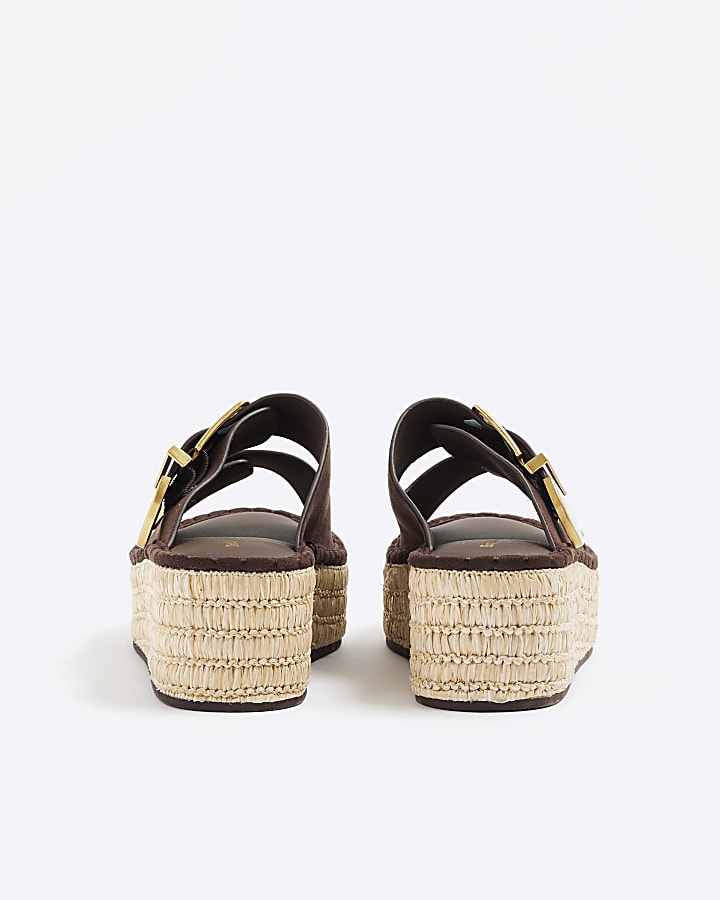 Brown Backless Wedge Sandals