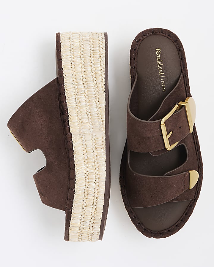 Brown Backless Wedge Sandals