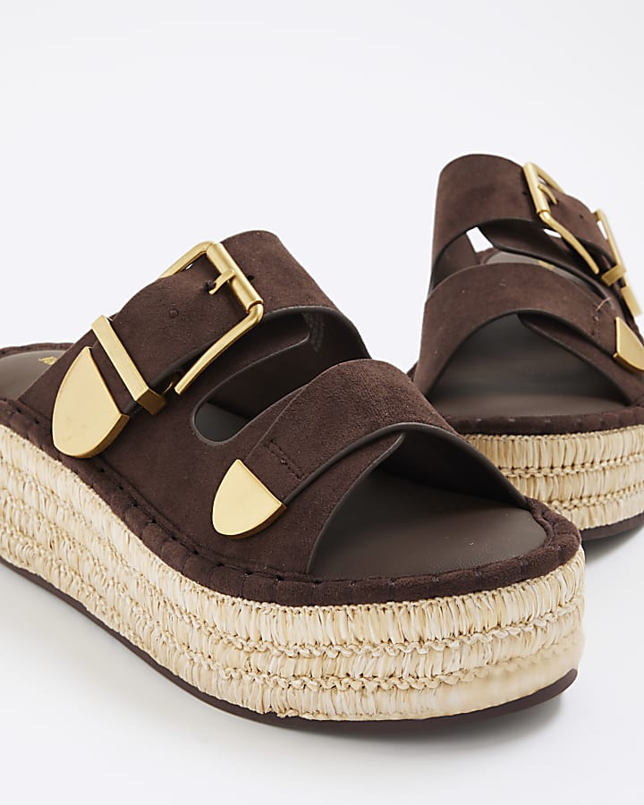 Brown Backless Wedge Sandals