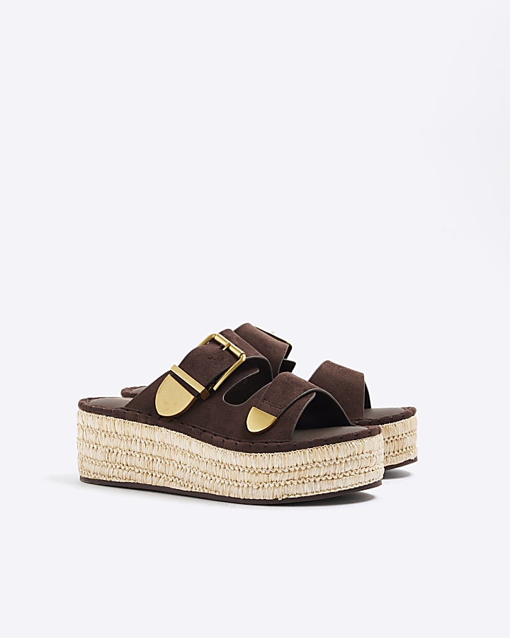 Brown Backless Wedge Sandals