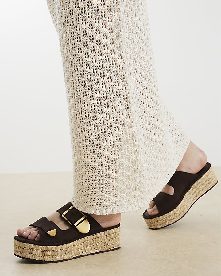 Brown Backless Wedge Sandals