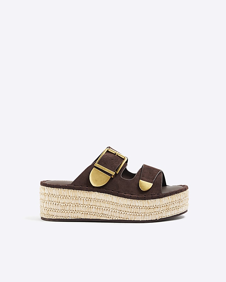 Brown Backless Wedge Sandals