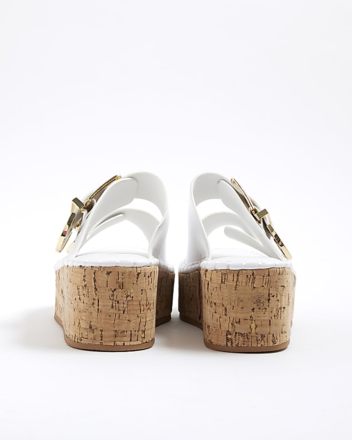 White Backless Wedge Sandals