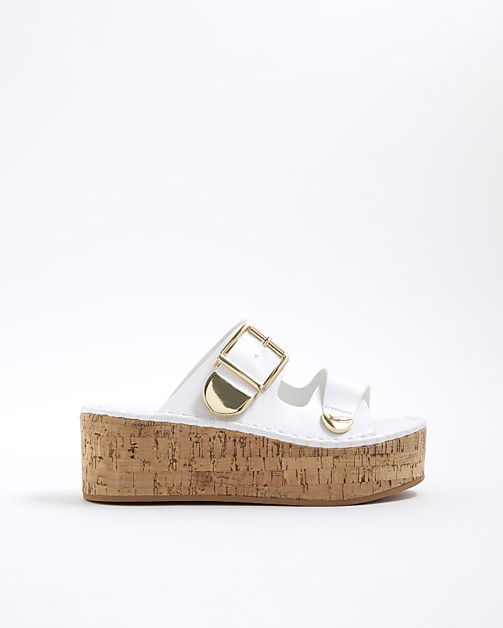 White Backless Wedge Sandals