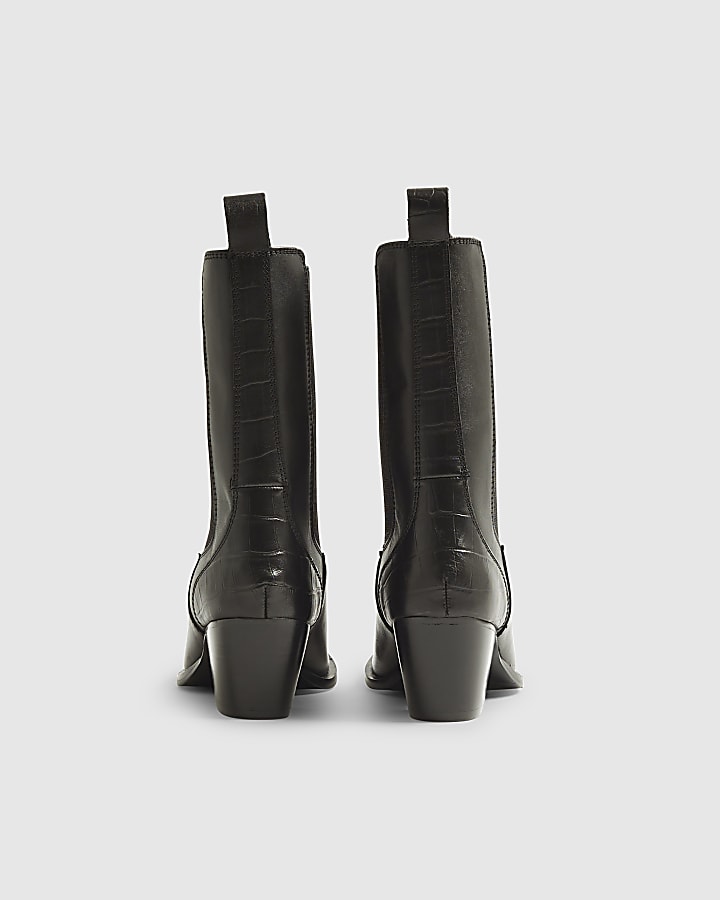 Black Leather Chelsea Western Boot