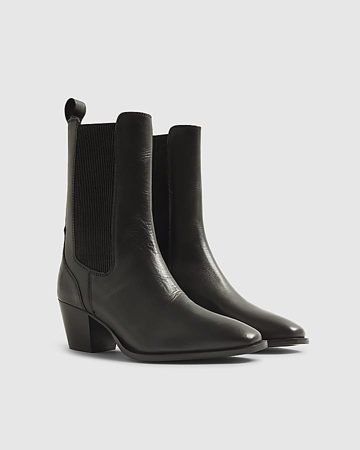 Black Leather Chelsea Western Boot