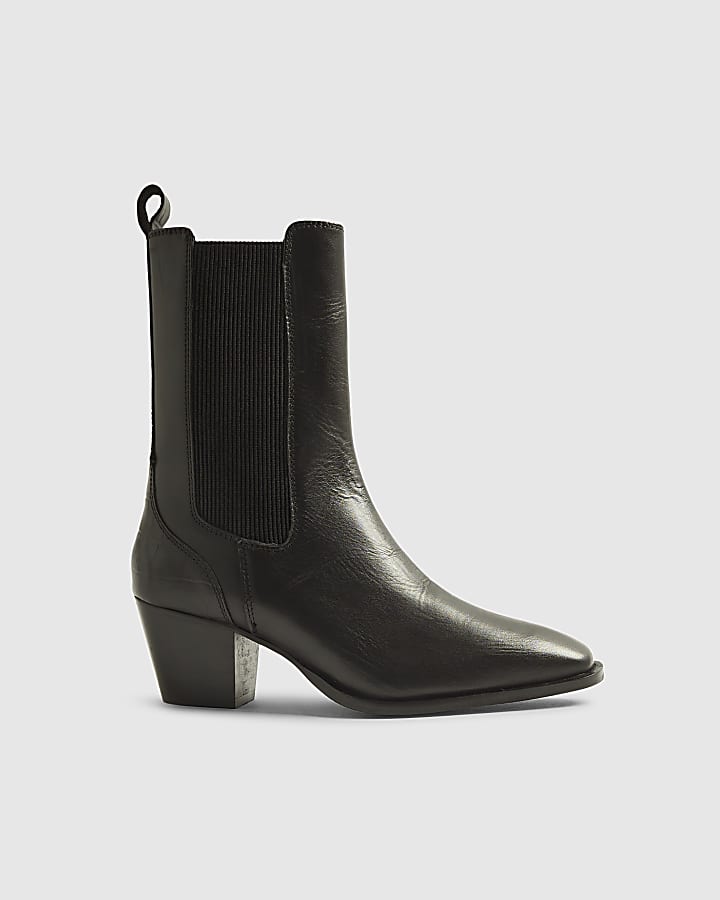 Black Leather Chelsea Western Boot