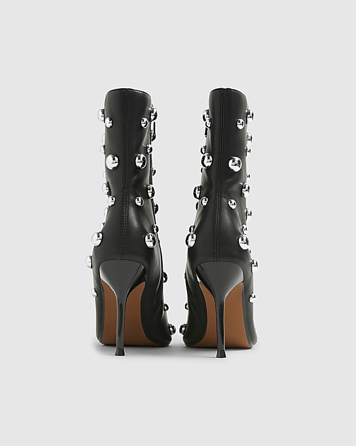 Black Studded Heeled Ankle Boots