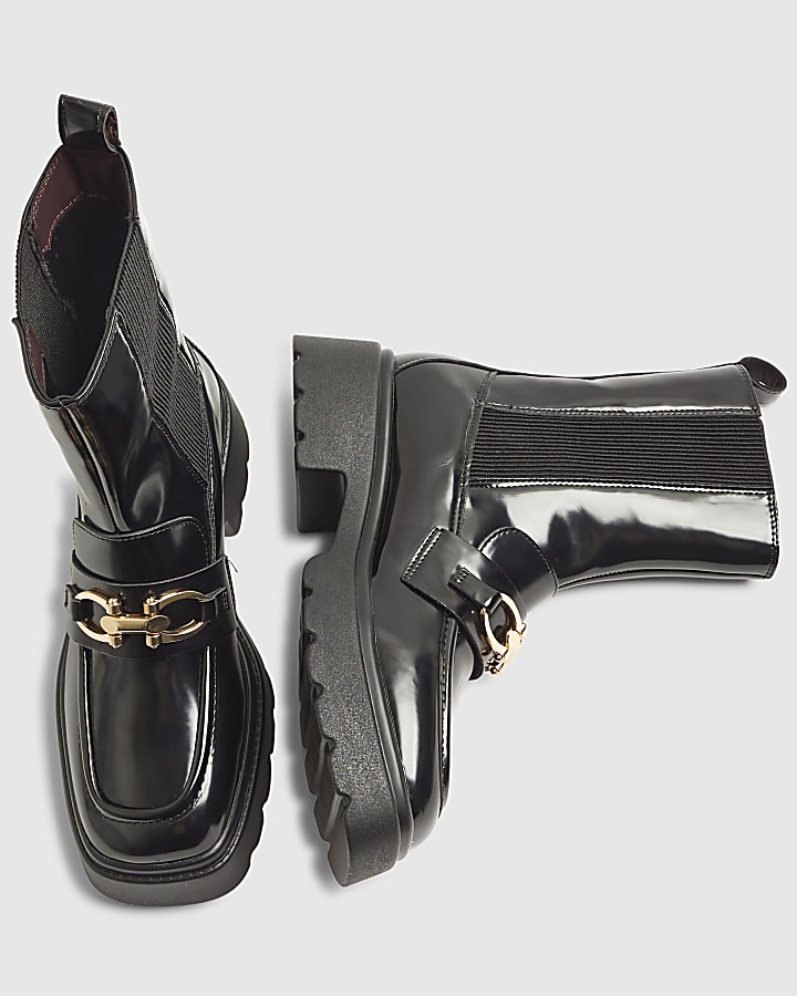 Black Snaffle Trim Loafer Ankle Boots