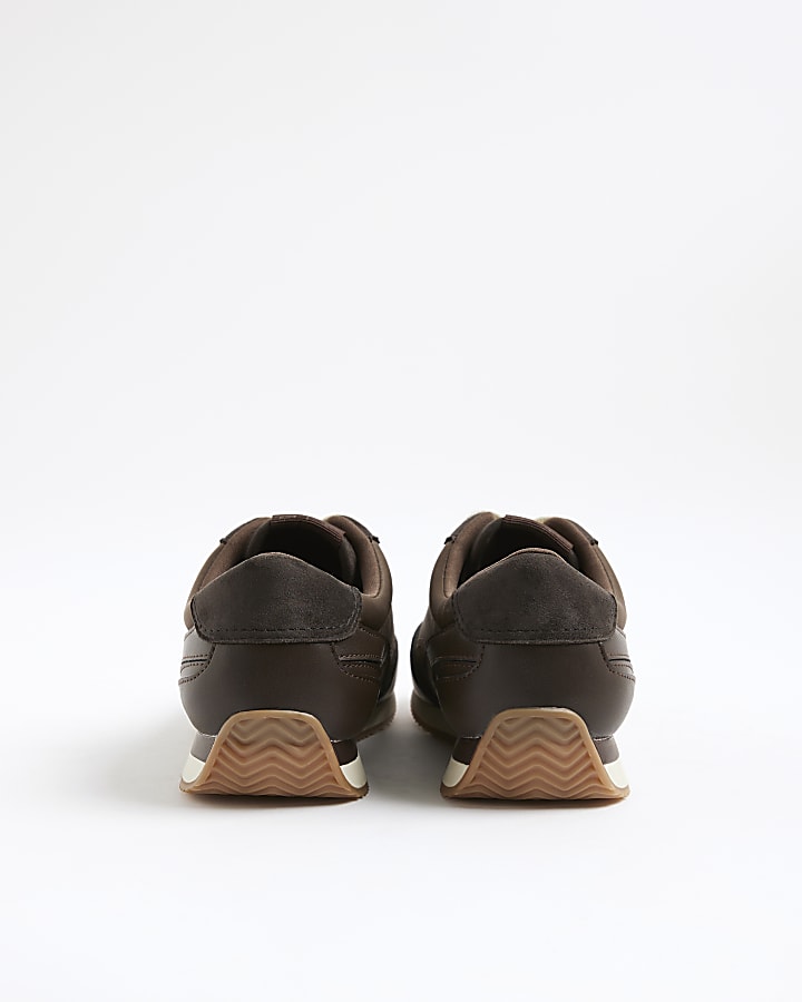 Brown Faux Leather Retro Trainers
