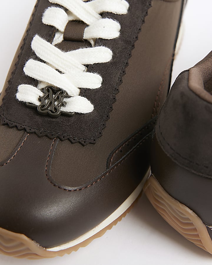 Brown Faux Leather Retro Trainers
