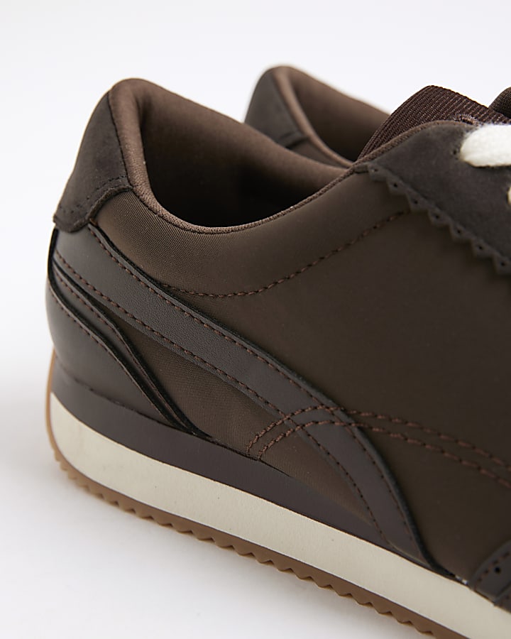Brown Faux Leather Retro Trainers