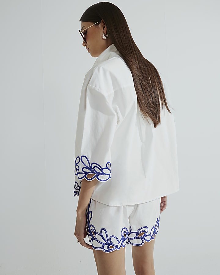White Boxy Fit Cornelli Embroidered Shirt